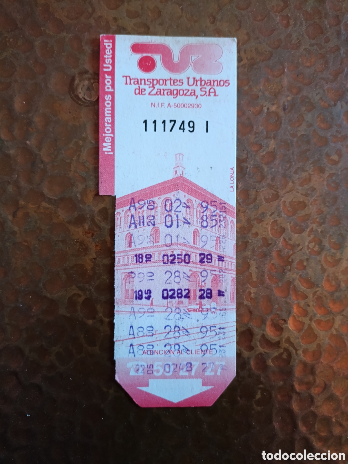 Coleccionismo billetes de transporte: Billete de Transporte urbano ZARAGOZA, S.A. A&Ntilde;OS 90S (LA LONJA)