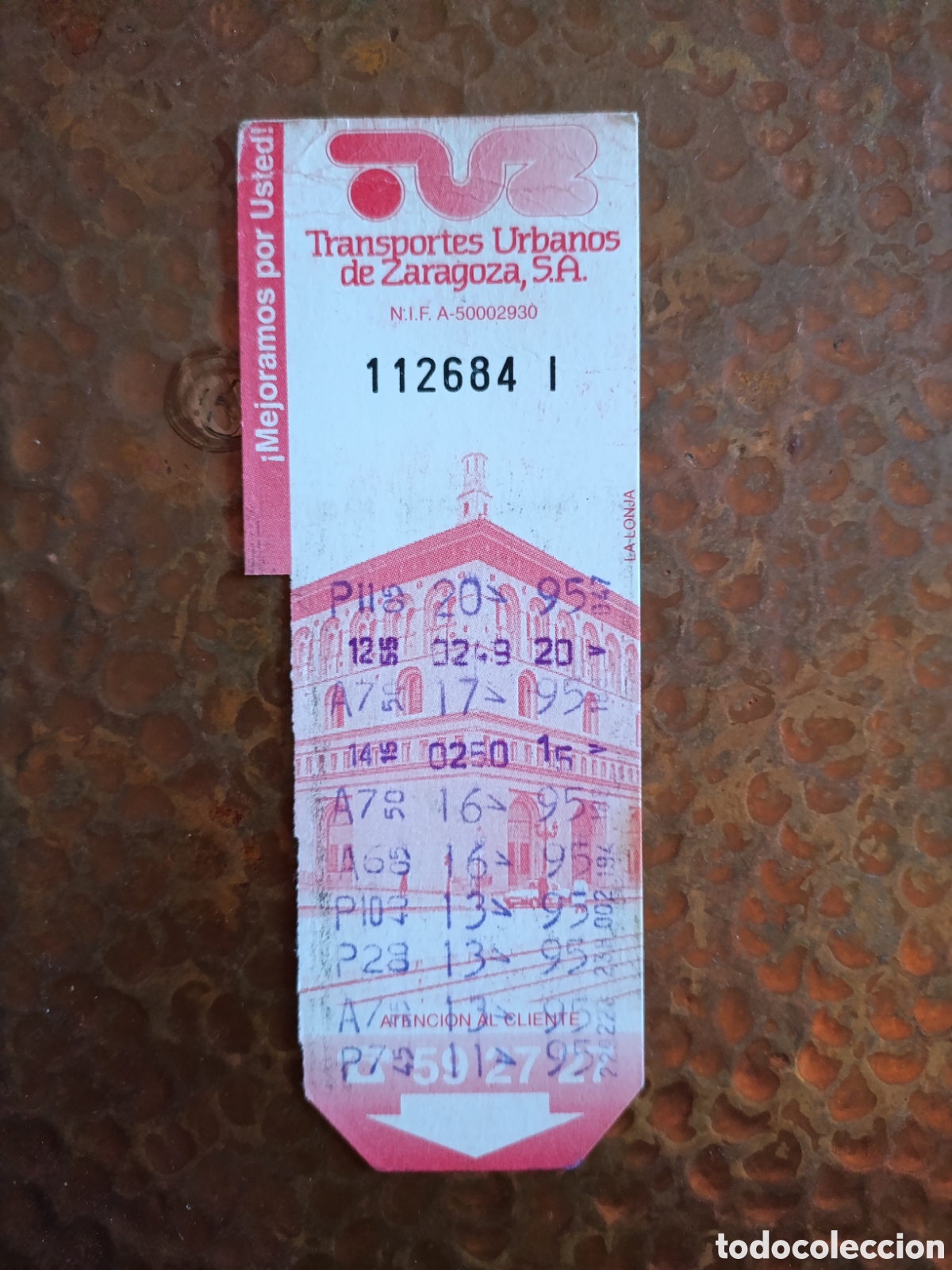 Coleccionismo billetes de transporte: Billete de Transporte urbano ZARAGOZA, S.A. A&Ntilde;OS 90S (LA LONJA)