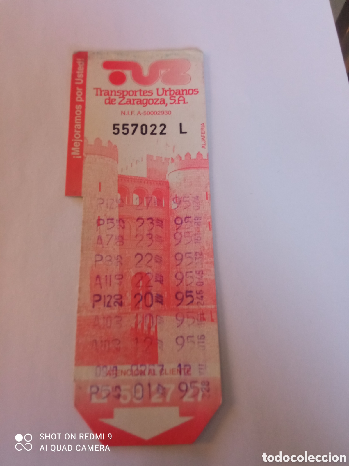 Coleccionismo billetes de transporte: Billete de Transporte urbano ZARAGOZA, S.A. A&Ntilde;OS 90S (ALJAFERIA)