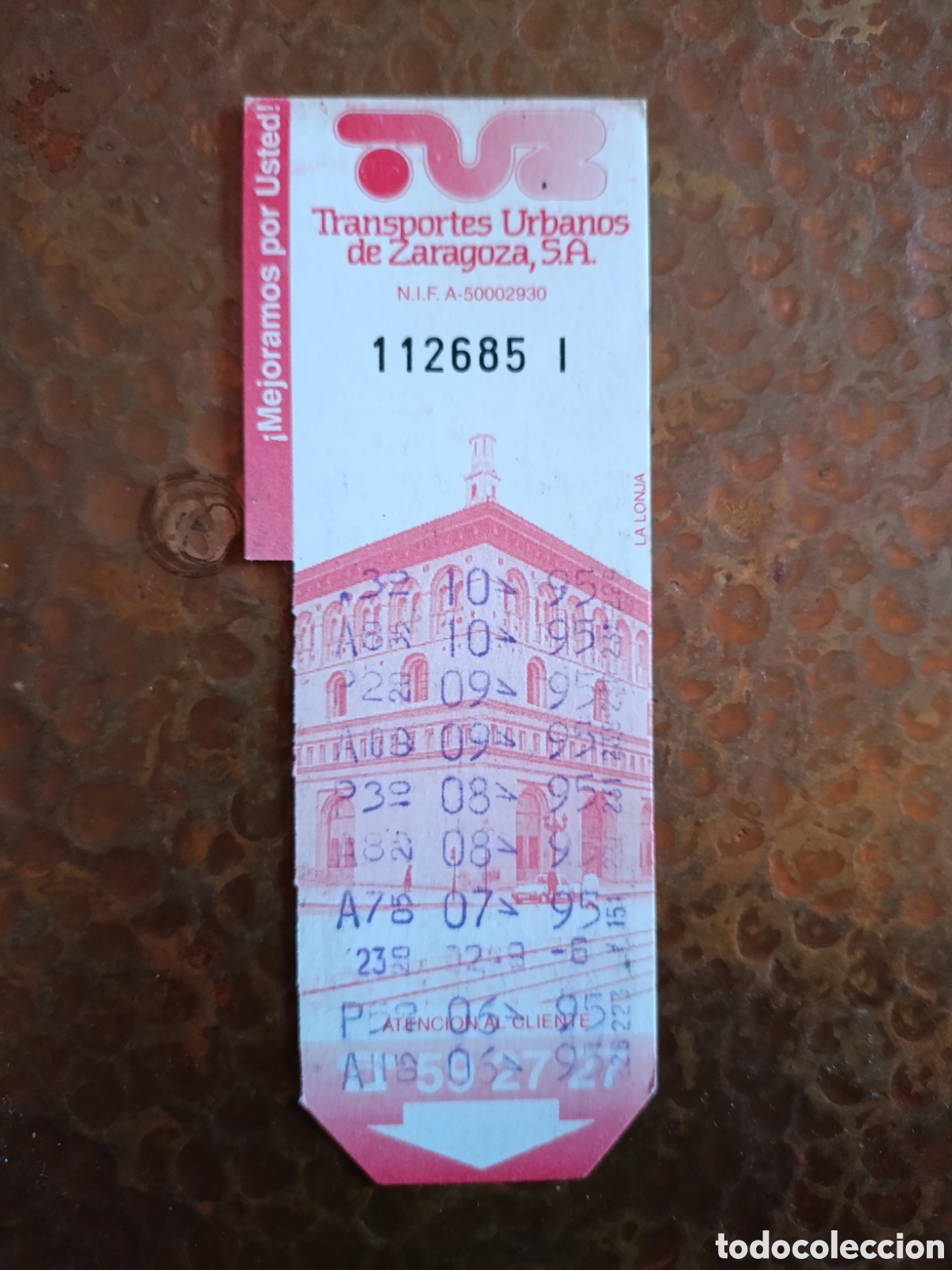 Coleccionismo billetes de transporte: Billete de Transporte urbano ZARAGOZA, S.A. A&Ntilde;OS 90S (LA LONJA)