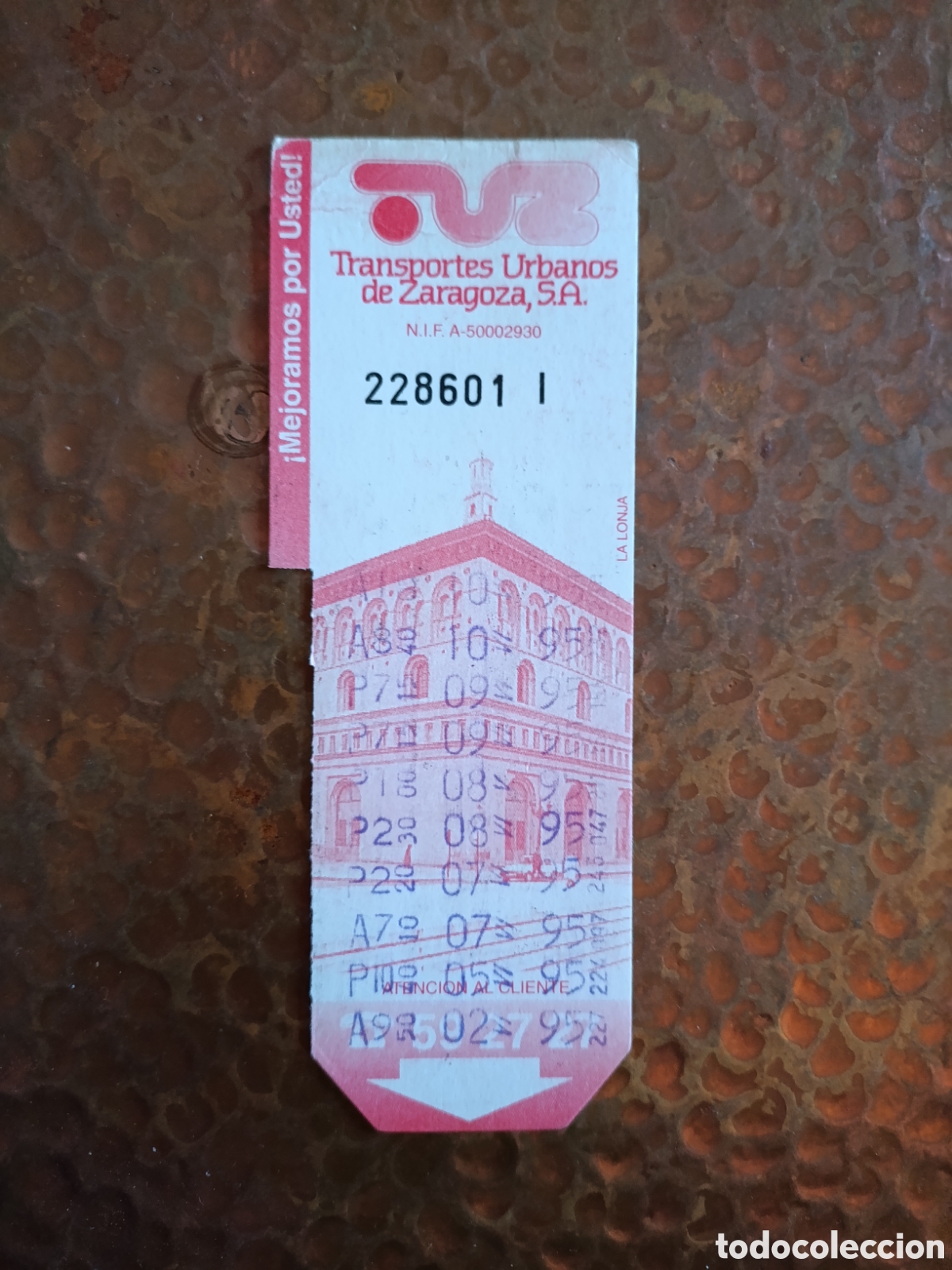 Coleccionismo billetes de transporte: Billete de Transporte urbano ZARAGOZA, S.A. A&Ntilde;OS 90S (LA LONJA)