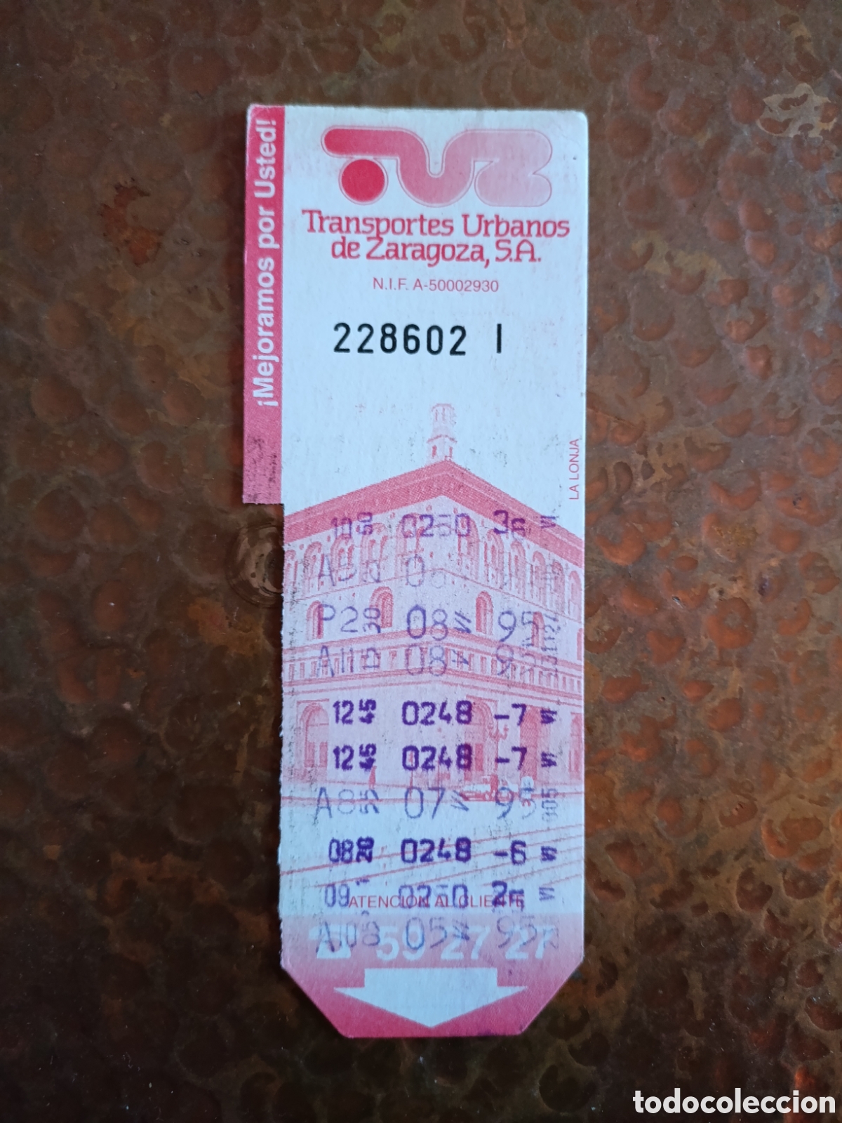 Coleccionismo billetes de transporte: Billete de Transporte urbano ZARAGOZA, S.A. A&Ntilde;OS 90S (LA LONJA)