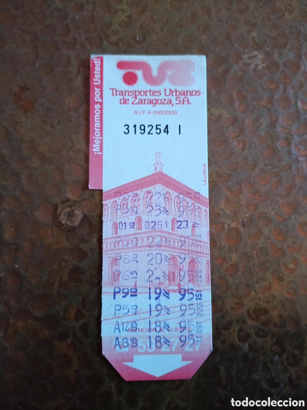 Coleccionismo billetes de transporte: Billete de Transporte urbano ZARAGOZA, S.A. A&Ntilde;OS 90S (LA LONJA)