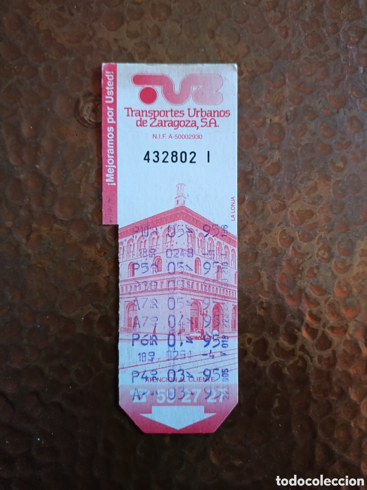 Coleccionismo billetes de transporte: Billete de Transporte urbano ZARAGOZA, S.A. A&Ntilde;OS 90S (LA LONJA)