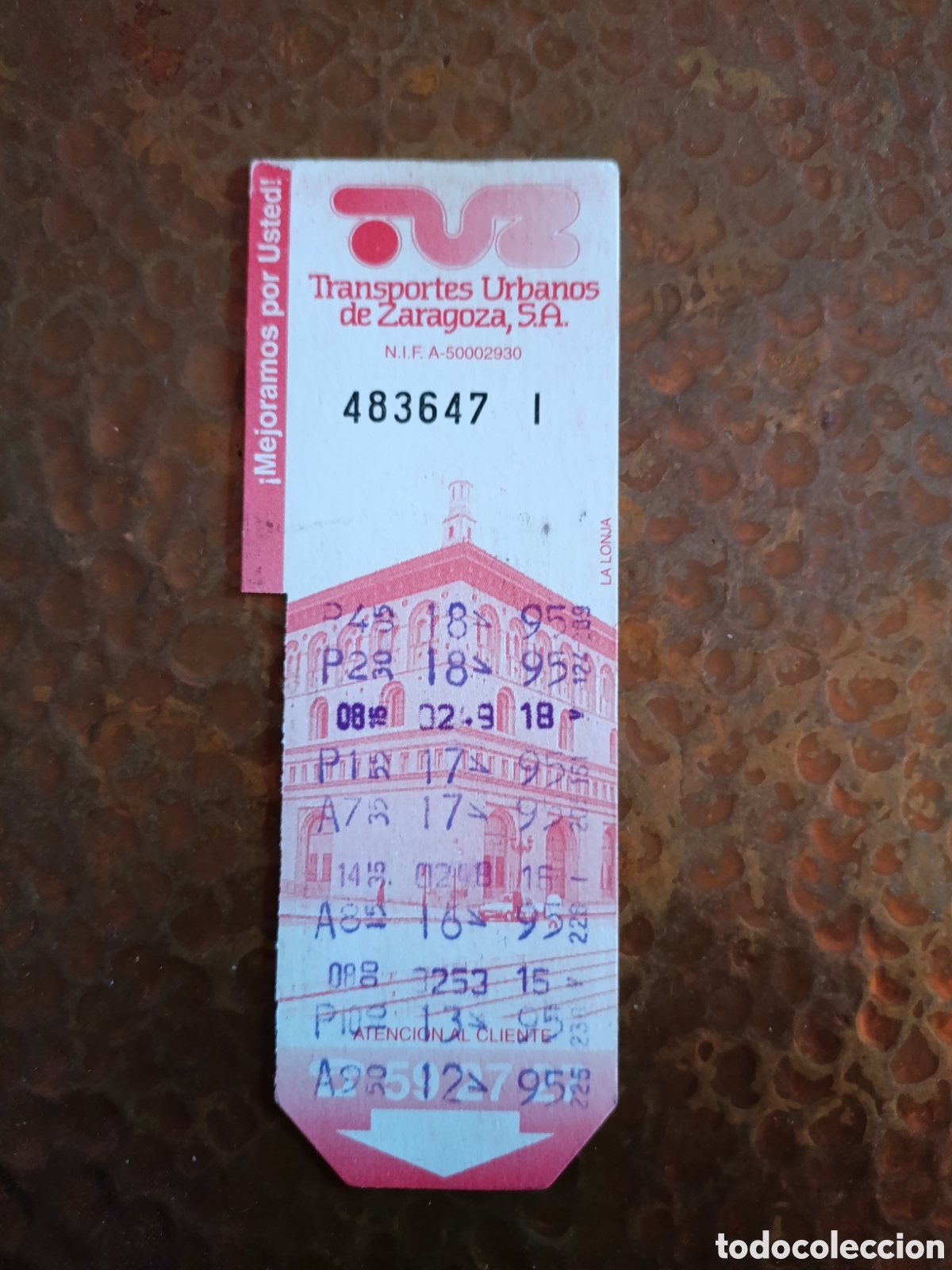 Coleccionismo billetes de transporte: Billete de Transporte urbano ZARAGOZA, S.A. A&Ntilde;OS 90S (LA LONJA)