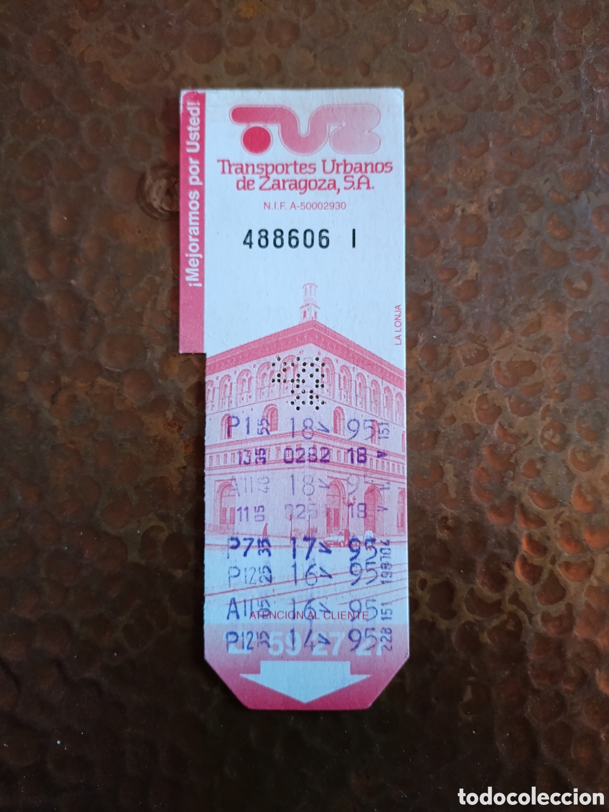 Coleccionismo billetes de transporte: Billete de Transporte urbano ZARAGOZA, S.A. A&Ntilde;OS 90S (LA LONJA)
