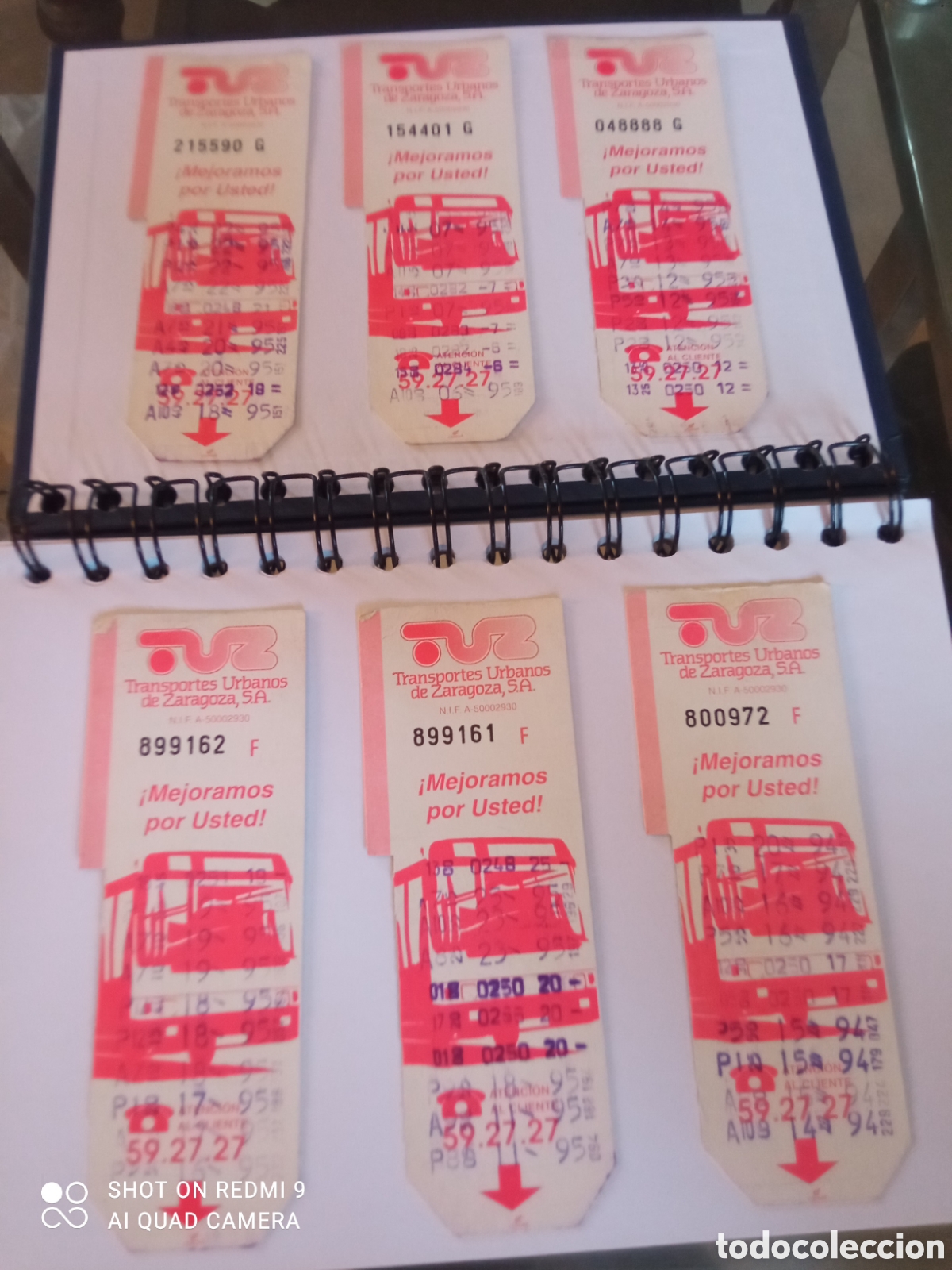 Coleccionismo billetes de transporte: Lote 6 unidades billetes de transporte urbanos de ZARAGOZA S.A. (a&ntilde;os 90s)