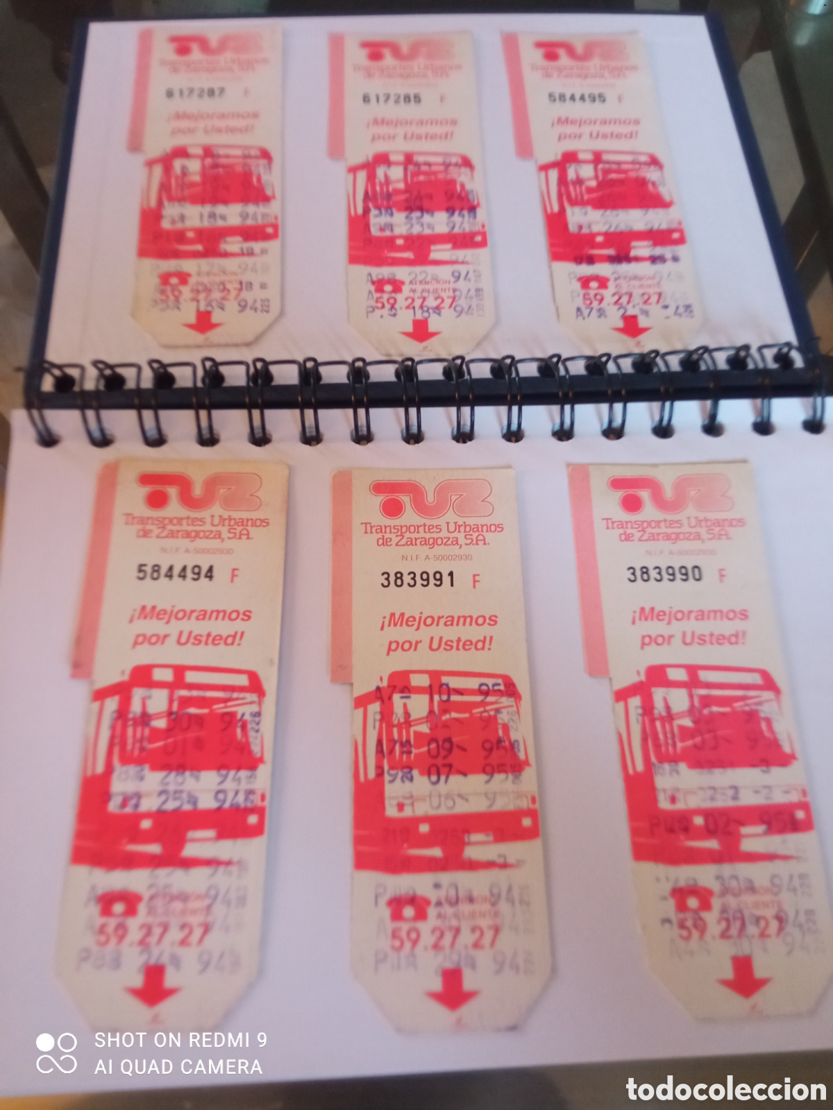 Coleccionismo billetes de transporte: Lote 6 unidades billetes de transporte urbanos de ZARAGOZA S.A. (a&ntilde;os 90s)
