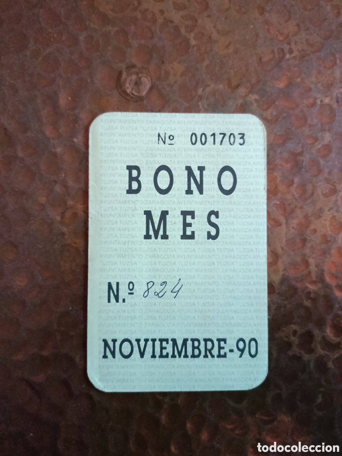 Coleccionismo billetes de transporte: Billete de Transporte bono-mes ZARAGOZA A&Ntilde;OS 90S