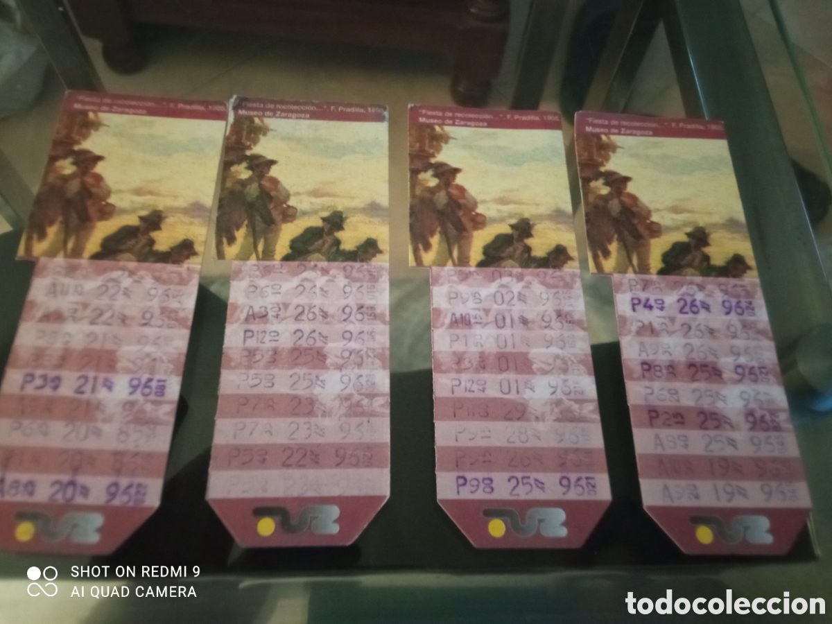 Coleccionismo billetes de transporte: Lote 4 unidades billetes de Transporte urbano de ZARAGOZA S.A. A&ntilde;os 90s ( MUSEO DE ZARAGOZA)