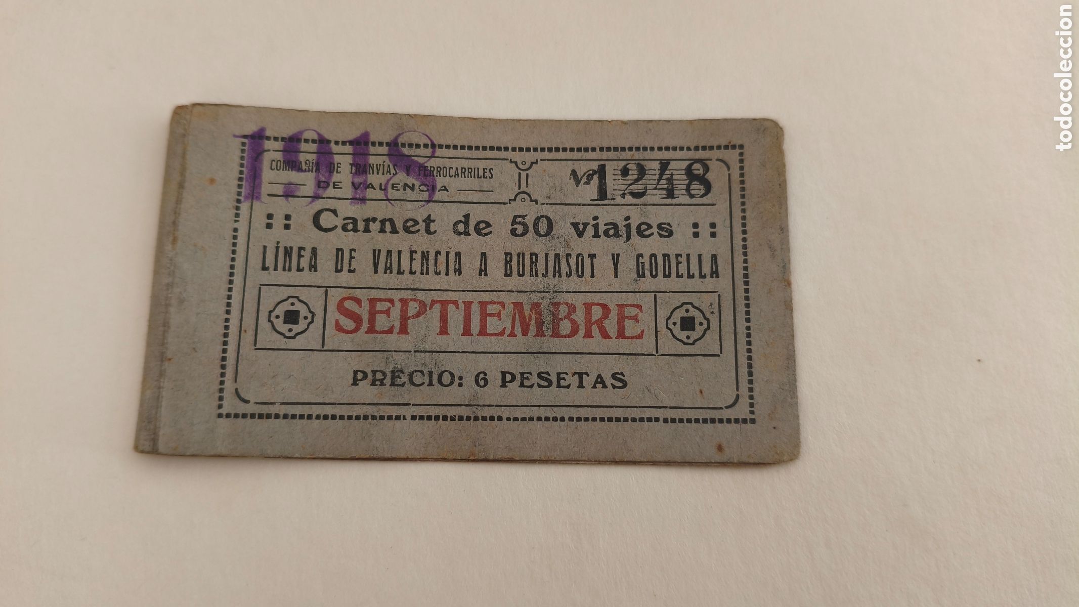 Coleccionismo billetes de transporte: Carnet 50 viajes linea Valencia a Burjassot y Godella Septiembre 1918 con foto en el interior