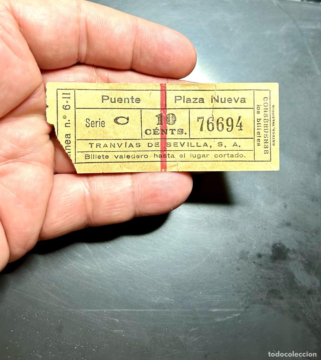 Coleccionismo billetes de transporte: 4280.Magn&iacute;fico billete antiguo de los Tranv&iacute;as de Sevilla recorrido Puente y Plaza Nueva