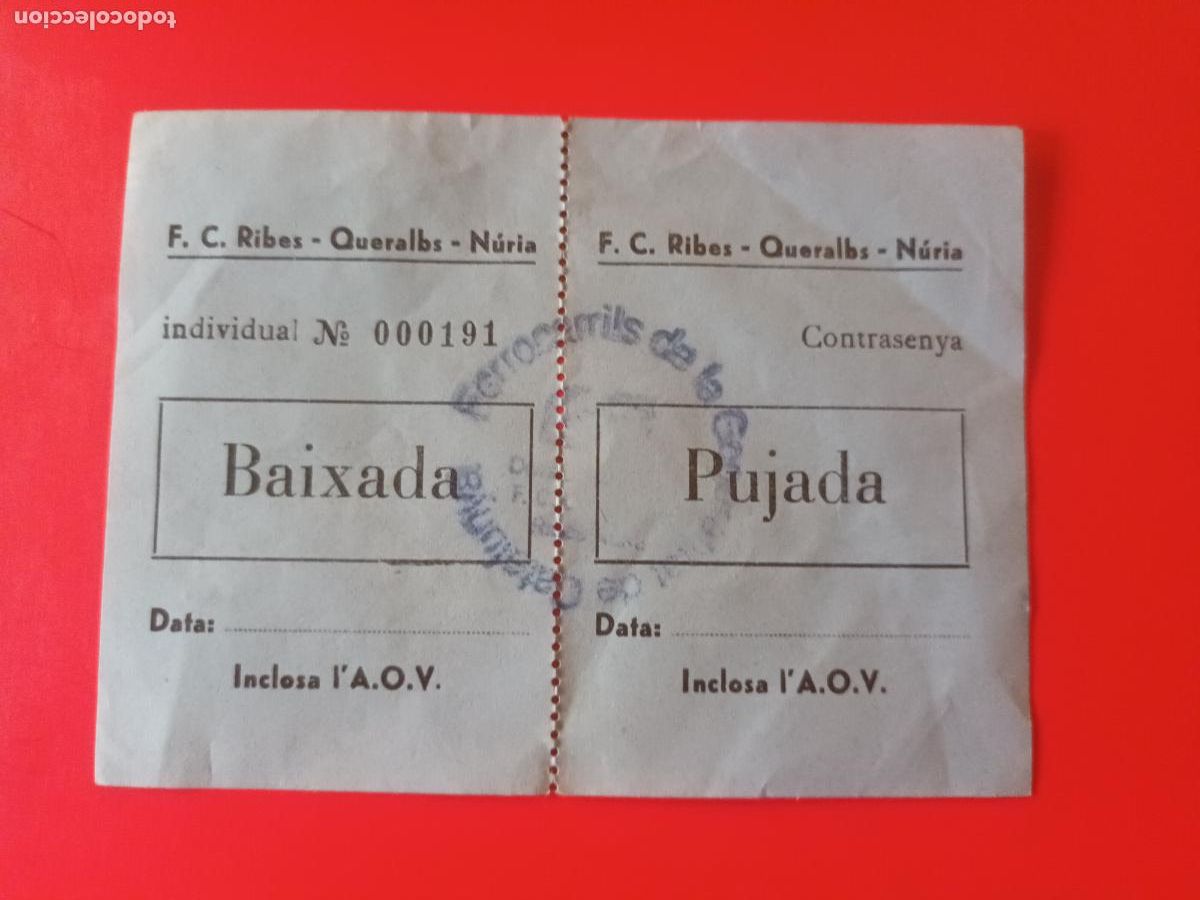 Coleccionismo billetes de transporte: BILLETE TREN FERROCARRIL RIBES QUERALBS NURIA. INDIVIDUAL CONTRASENYA