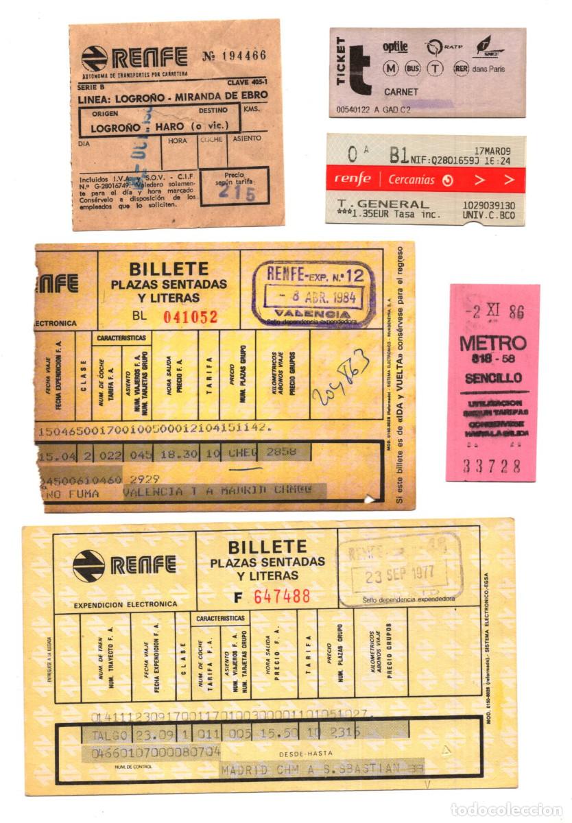 Coleccionismo billetes de transporte: LOTE 6 BILLETES DE TRANSPORTE ANTIGUOS - RENFE, METRO Y BUS (1977-2009), FERROCARRIL.