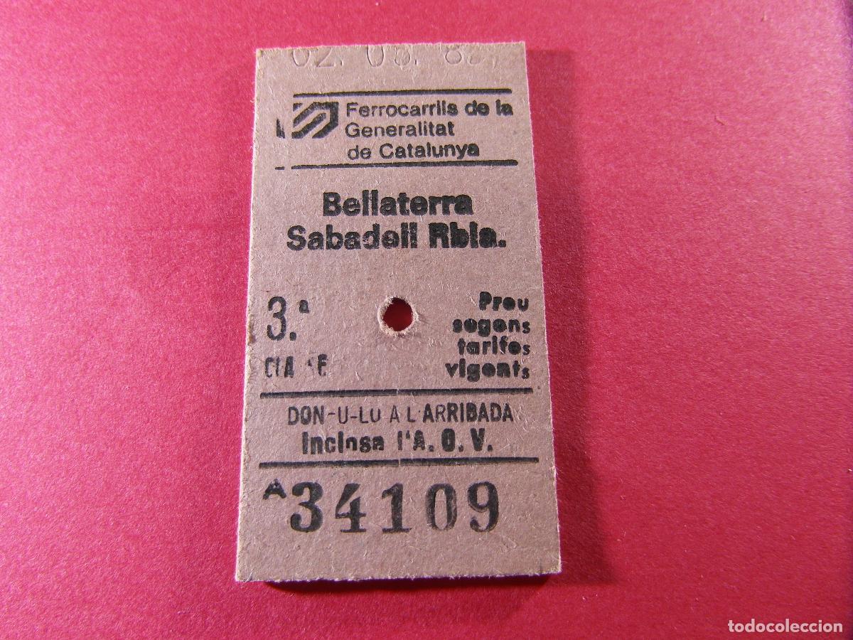 Coleccionismo billetes de transporte: BILLETE EDMONSON FERROCARRILES CATALANES SARRIA GENERALITAT - BELLATERRA SABADELL RAMBLA