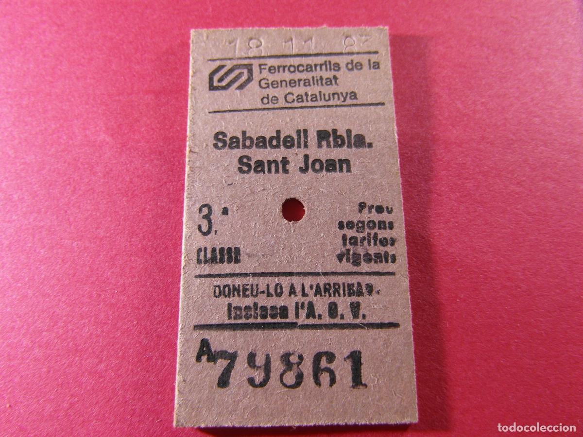 Coleccionismo billetes de transporte: BILLETE EDMONSON FERROCARRILES CATALANES SARRIA GENERALITAT - SABADELL RAMBLA SANT JOAN