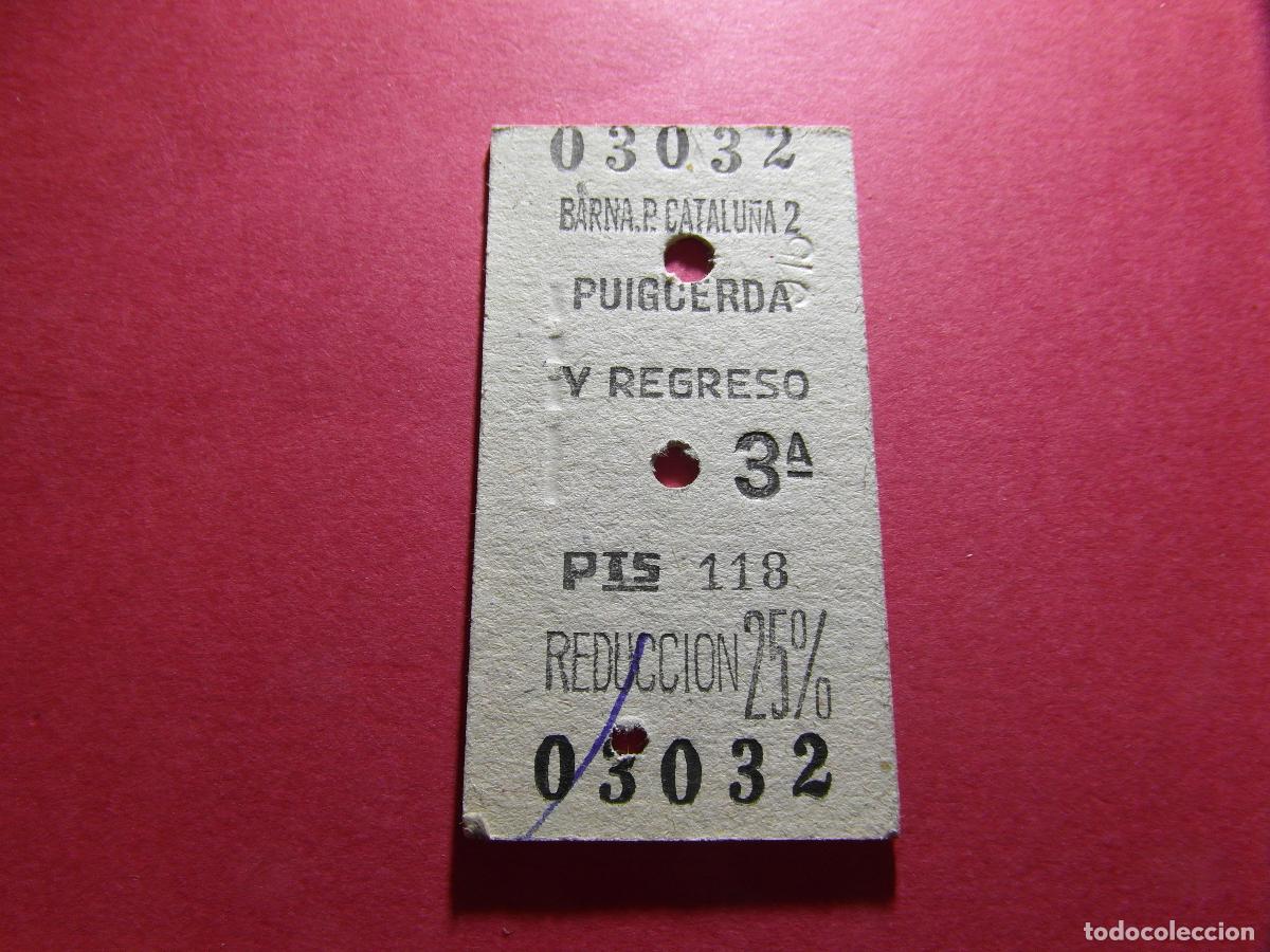 Coleccionismo billetes de transporte: BILLETE HUGIN - BARCELONA PUIGCERDA REDUCCION 25% - RENFE MZA CERCANIAS FERROCARRIL RODALIES