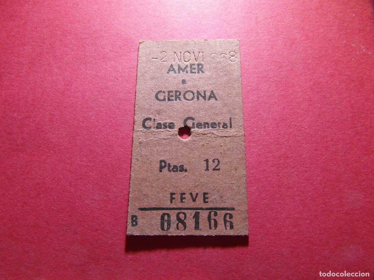Coleccionismo billetes de transporte: BILLETE HUGIN - AMER GERONA FEVE - RENFE MZA CERCANIAS FERROCARRIL RODALIES