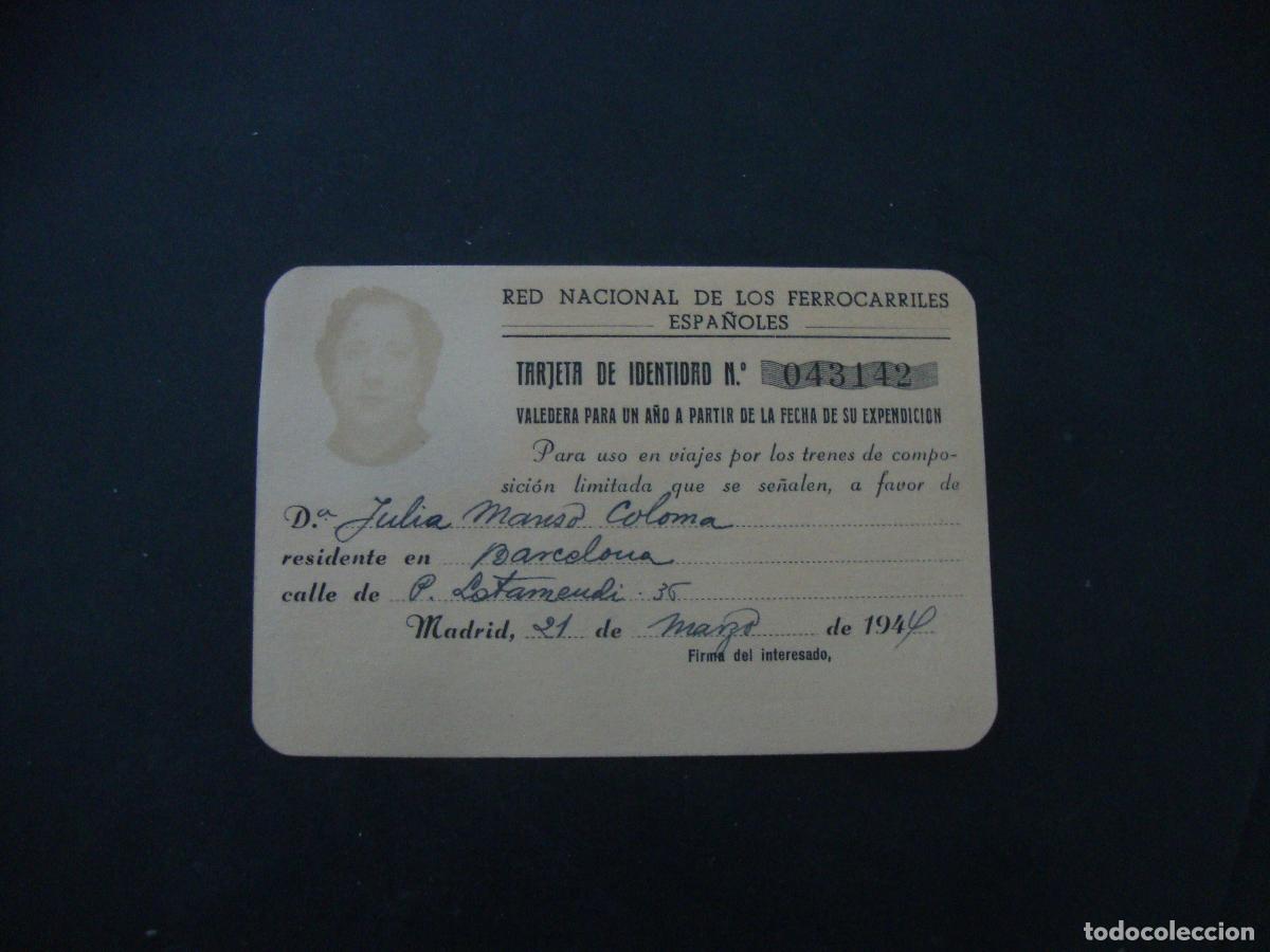 Coleccionismo billetes de transporte: TARJETA IDENTIDAD RED NACIONAL DE LOS FERROCARRILES ESPA&Ntilde;OLES 1944