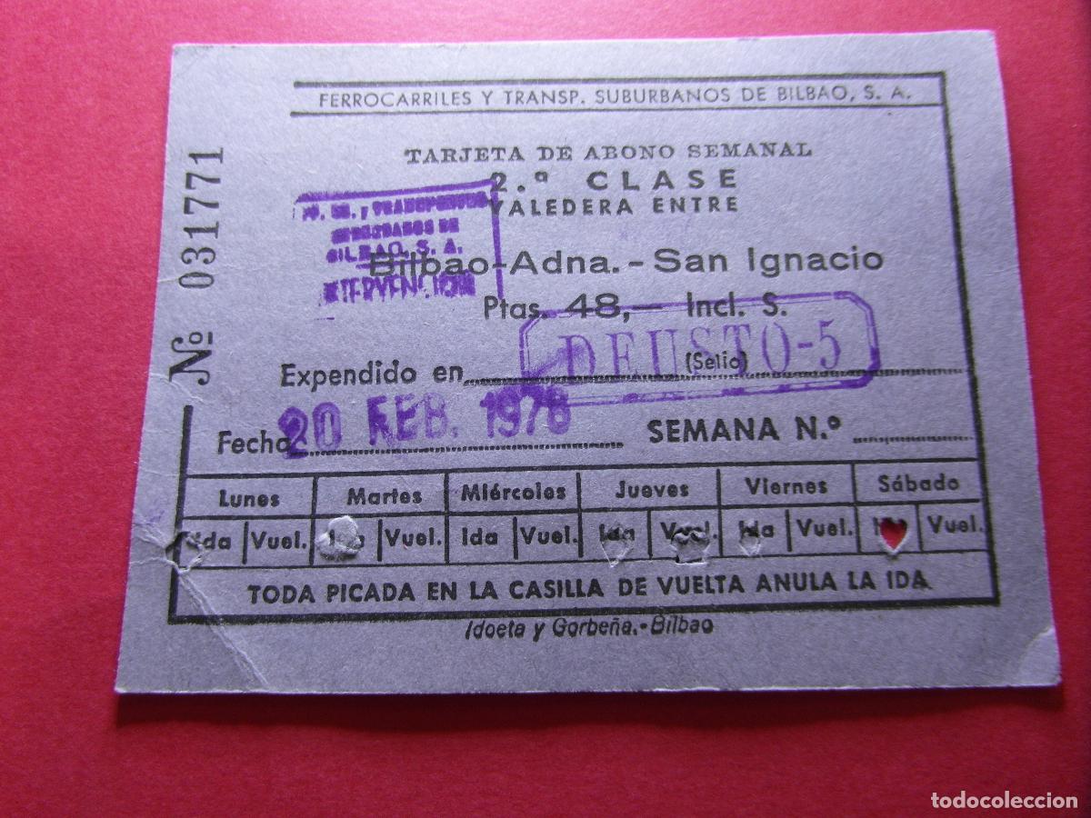 Coleccionismo billetes de transporte: COLECCION BILBAO - TARJETA ABONO FERROCARRILES Y TRANSPORTE SUBURBANOS DE BILBAO DEUSTO 5
