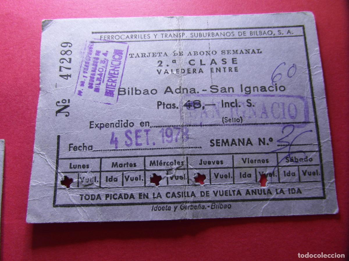 Coleccionismo billetes de transporte: COLECCION BILBAO - TARJETA ABONO FERROCARRILES Y TRANSPORTE SUBURBANOS DE BILBAO SAN IGNACIO