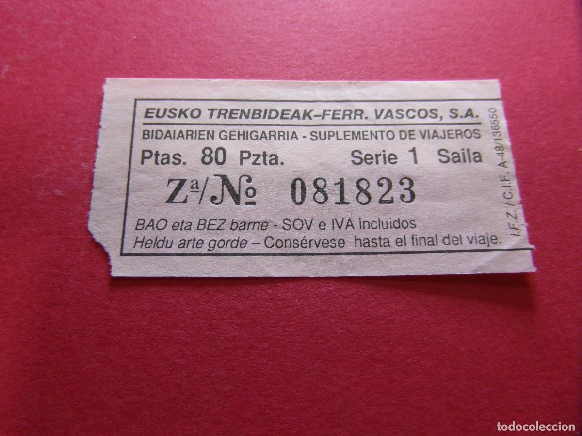 Coleccionismo billetes de transporte: COLECCION BILBAO - FERROCARRILES VASCOS EUSKO TRENDIBIDEAK - VER PRECIOS Y TRAYECTO Y COLOR BILLETE