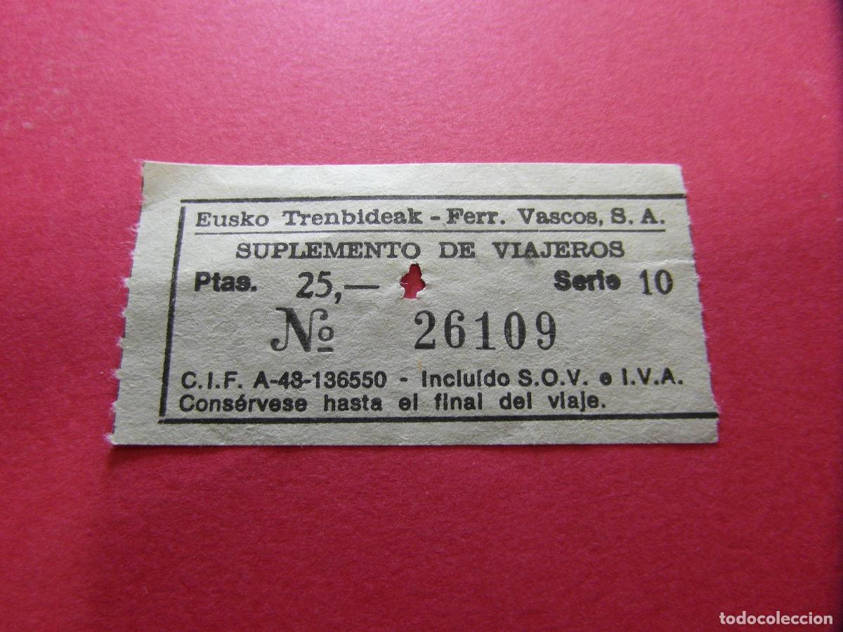 Coleccionismo billetes de transporte: COLECCION BILBAO - FERROCARRILES VASCOS EUSKO TRENDIBIDEAK - VER PRECIOS Y TRAYECTO Y COLOR BILLETE