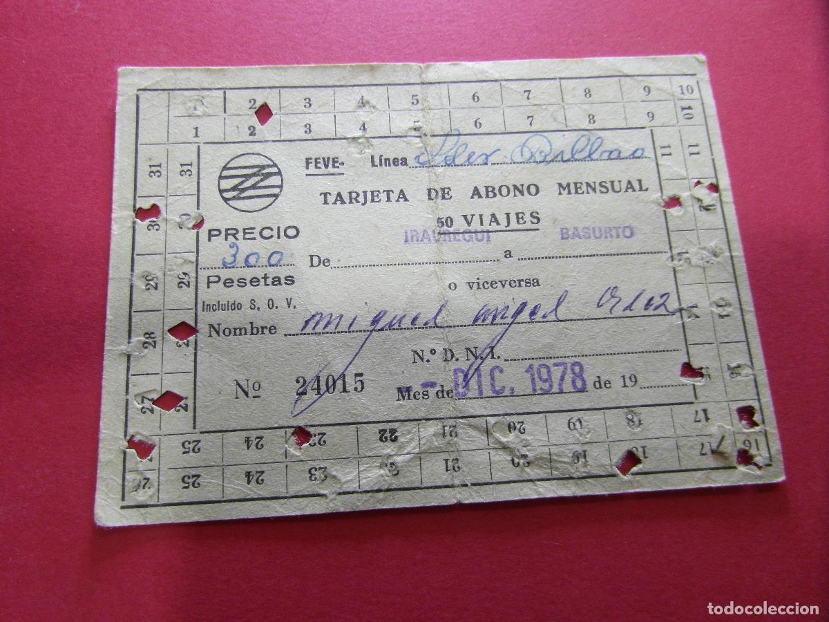 Coleccionismo billetes de transporte: COLECCION BILBAO - FEVE FERROCARRILES VASCOS - VER ABONO MENSUAL