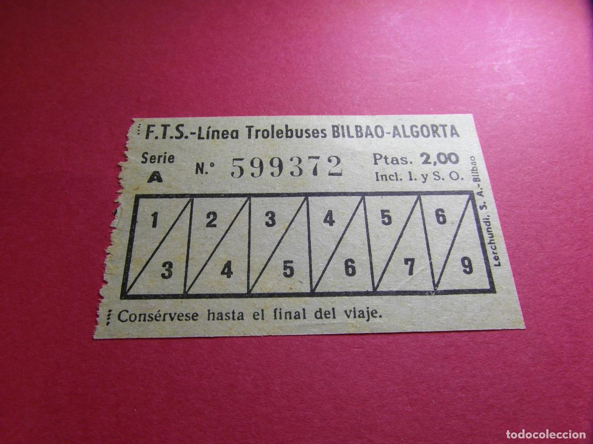 Coleccionismo billetes de transporte: COLECCION BILBAO - F.T.S. Ferrocarriles y Transportes Suburbanos de Bilbao TROLEBUSES ALGORTA