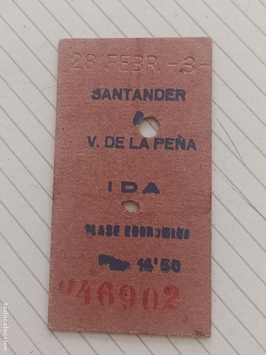 Coleccionismo billetes de transporte: Billete de cart&oacute;n antiguo. Santander Virgen de la Pe&ntilde;a