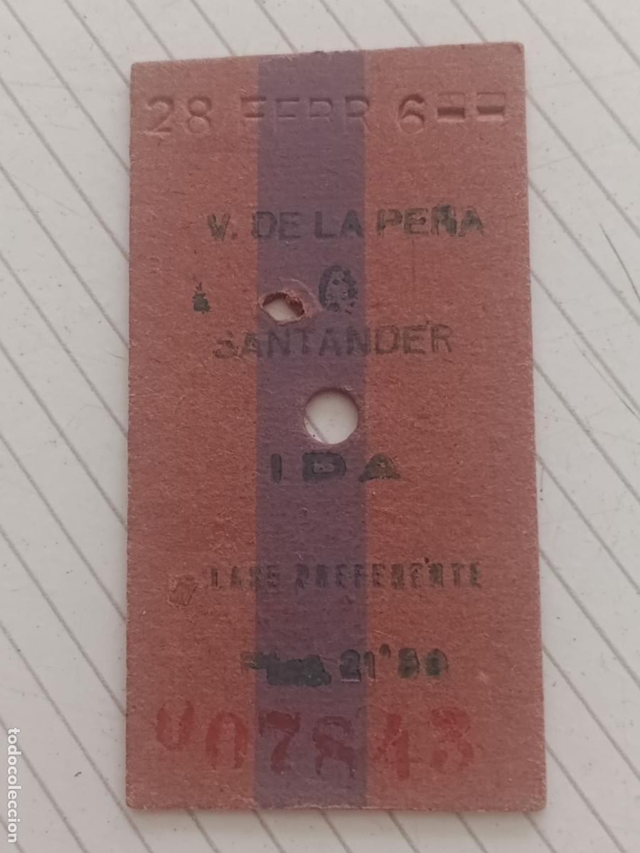 Coleccionismo billetes de transporte: Billete de cart&oacute;n antiguo. Santander Virgen de la Pe&ntilde;a