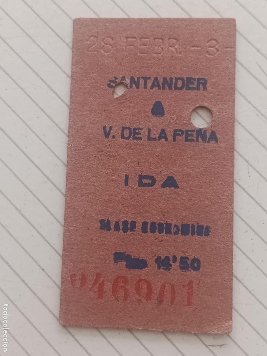 Coleccionismo billetes de transporte: Billete de cart&oacute;n antiguo. Santander Virgen de la Pe&ntilde;a