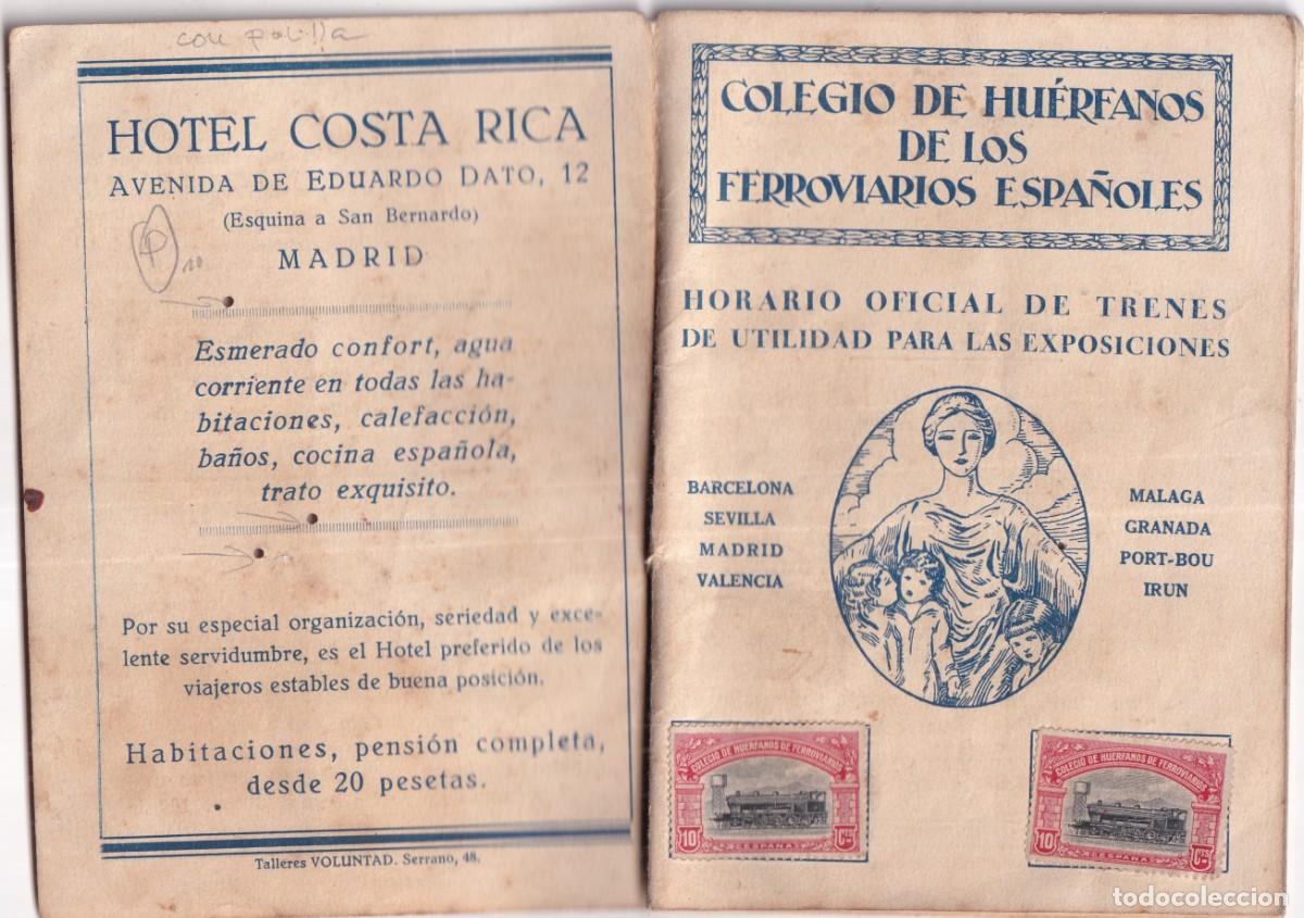 Collectionnisme Billets de transport: Colegio de hu&eacute;rfanos de los ferroviarios espa&ntilde;oles. Horario oficial trenes. Madrid, Irun, Granada ..
