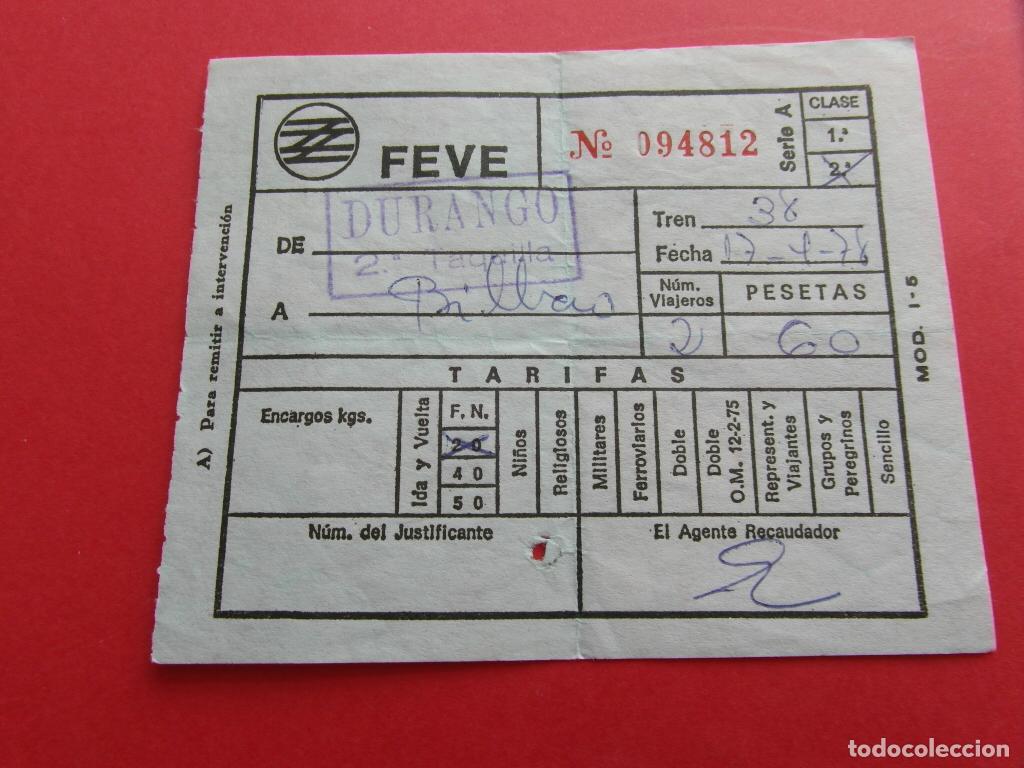 Collectionnisme Billets de transport: BILLETE FEVE DURANGO A BILBAO