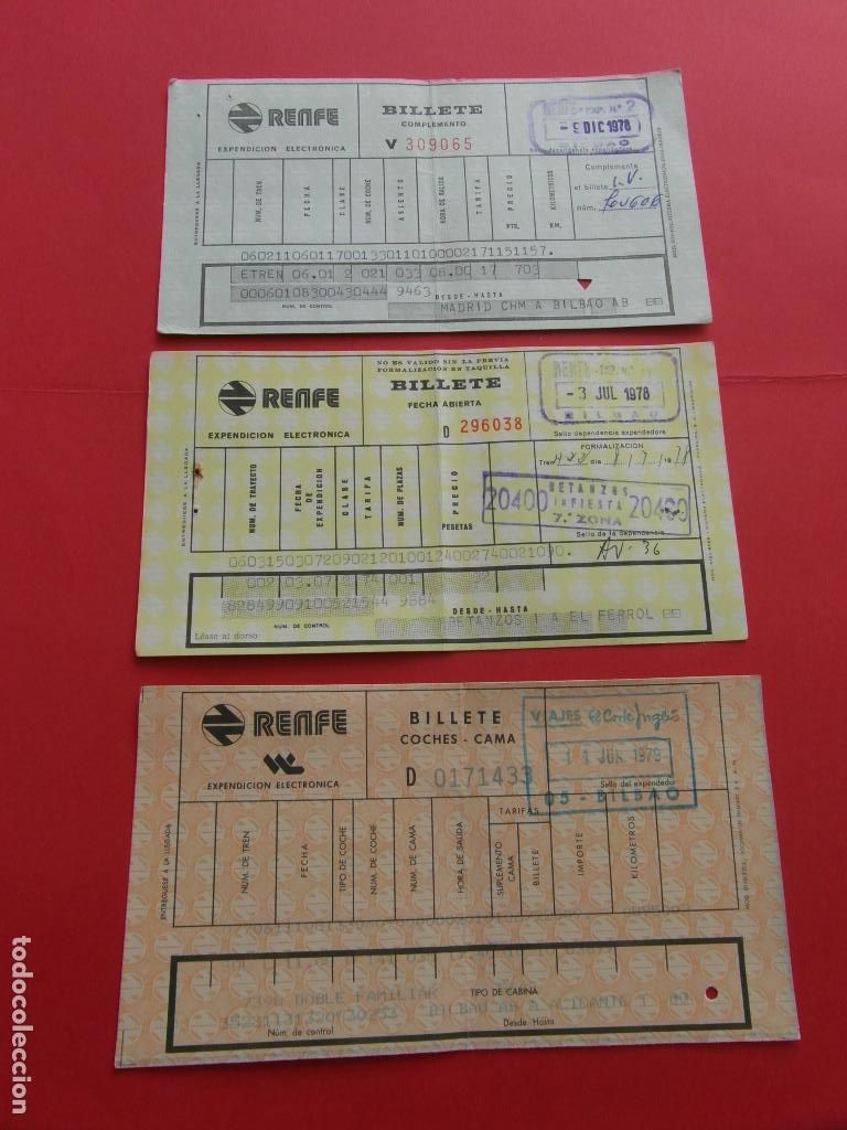 Collectionnisme Billets de transport: 3 BILLETE DIFERENTE RENFE BILBAO COCHES CAMA - FERROCARRIL MZA TREN LOCOMOTORA