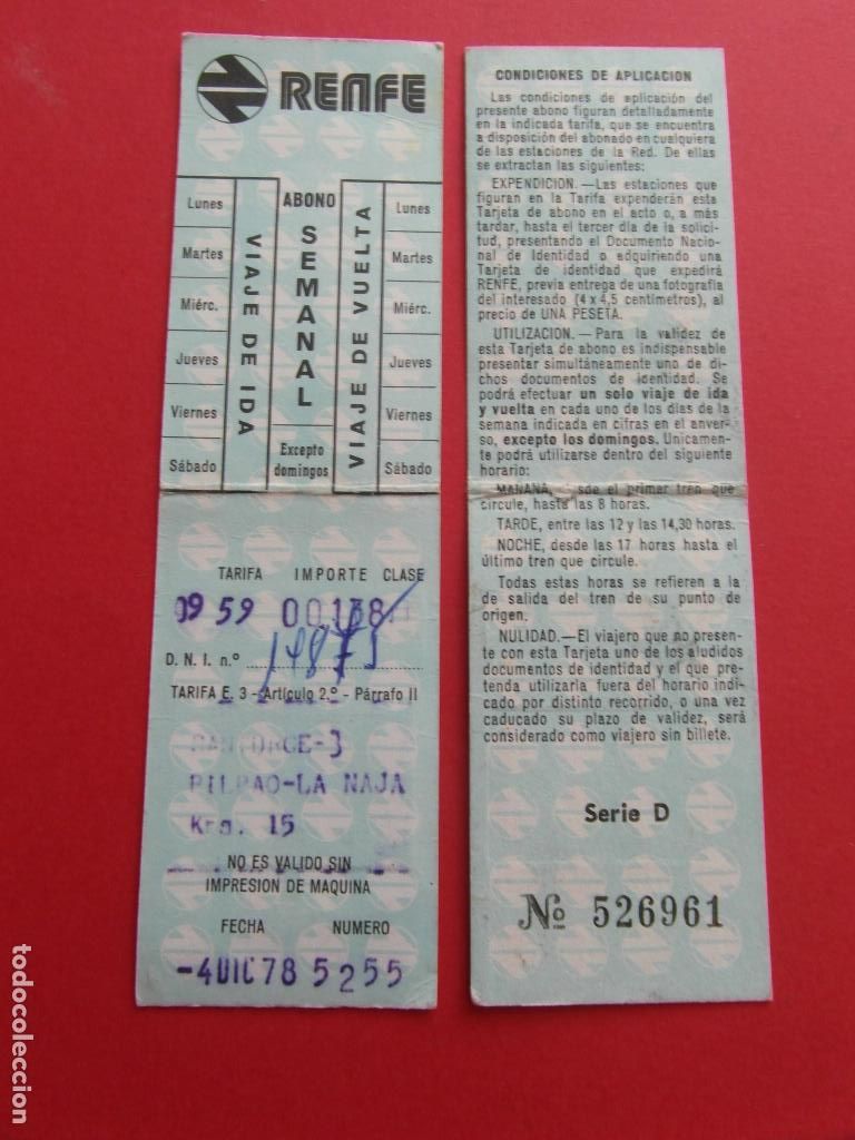 Collectionnisme Billets de transport: BILLETE ABONO SEMANAL RENFE BILBAO SANTURCE - FERROCARRIL MZA TREN LOCOMOTORA
