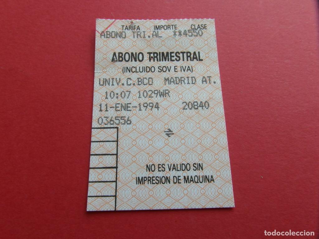 Collectionnisme Billets de transport: ABONO TRIMESTRAL MADRID UNIVERSIDAD - RENFE - FERROCARRIL MZA TREN LOCOMOTORA