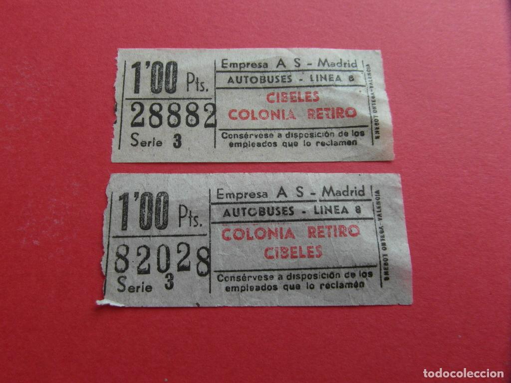 Collezionismo Biglietti di trasporto: EMPRESA A.S. MADRID - COLONIA RETIRO CIBELES 2 BILLETES DIFERNTES CAPICUA 82028 28882