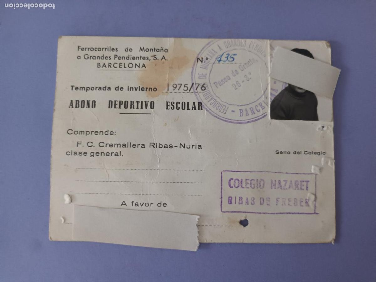 Coleccionismo billetes de transporte: BILLETE FERROCARRIL FERROCARRILES DE MONTA&Ntilde;A GRANDES PENDIENTES. 1975 ABONO Cremallera Ribas Nuria