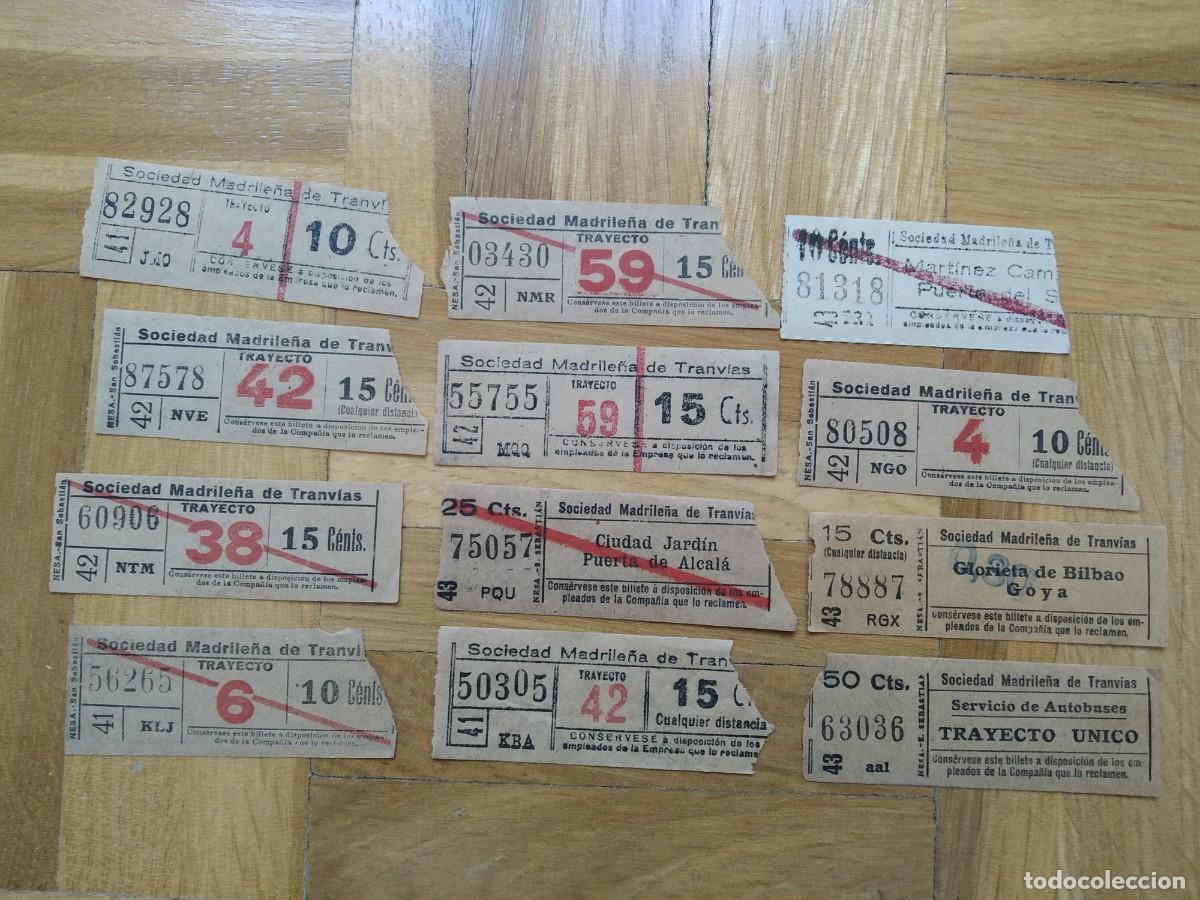 Sammeln von Fahrkarten: LOTE 12 BILLETES SOCIEDAD MADRILE&Ntilde;A DE TRANVIAS - TODOS CAPICUAS DIFERENTES ESTACIONES VER FOTOS