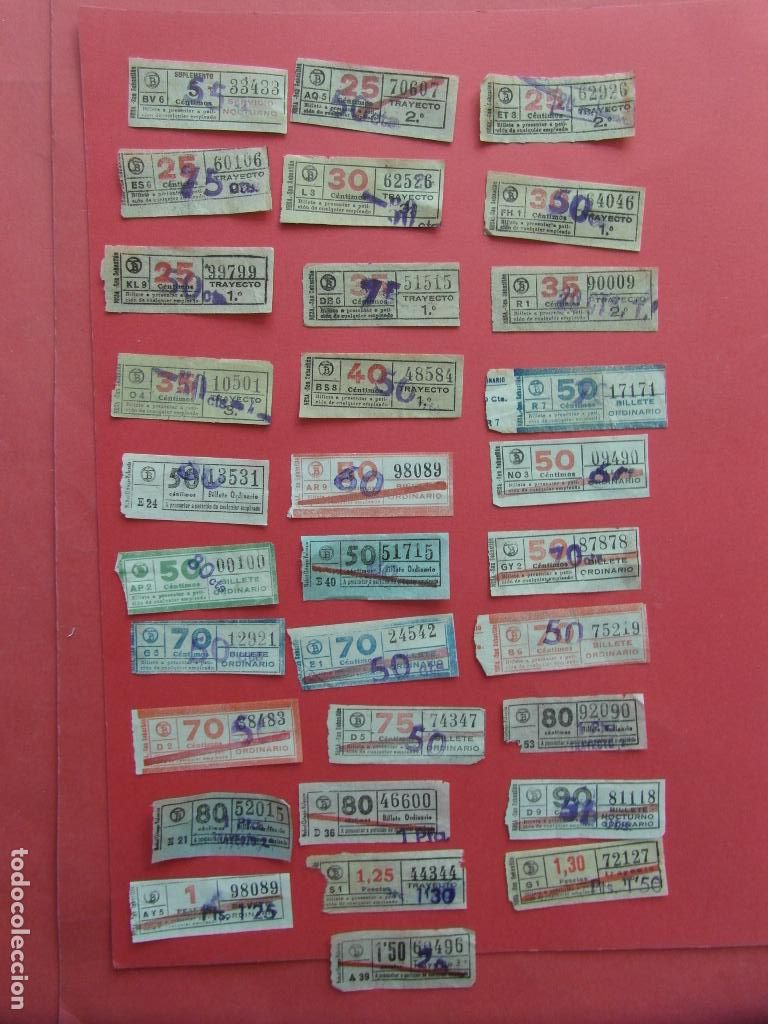 Collectionnisme Billets de transport: LOTE 31 BILLETES DIFERENTES TRANVIAS DE BARCELONA TB CON SELLO DE SOBRECARGA