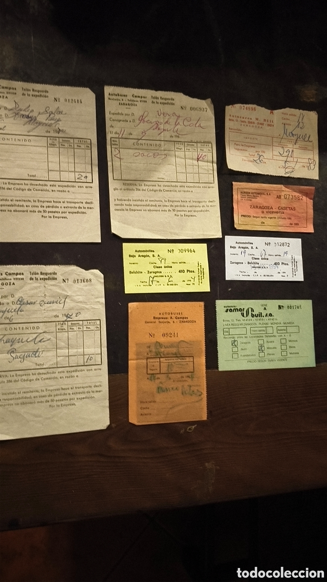Coleccionismo billetes de transporte: 9 billetes autobus Zaragoza samar, campos, bajo Arag&oacute;n, agreda