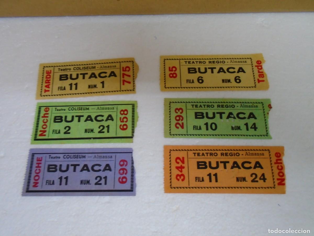 Coleccionismo billetes de transporte: ALMANSA(ALBACETE)ENTRADAS DEL TEATRO COLISEUM(3)Y TEATRO REGIO(3)A&Ntilde;OS 60.