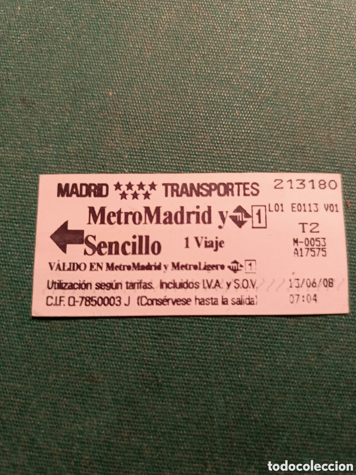 Coleccionismo billetes de transporte: ANTIGUO BILLETE SENCILLO DEL METRO DE MADRID - A&Ntilde;O 2008