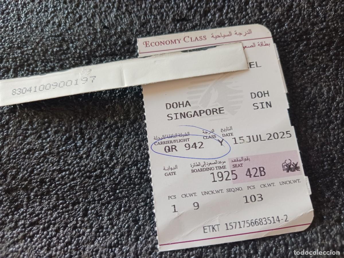 Coleccionismo billetes de transporte: tarjeta de embarque de qatar airways de doha a singapur
