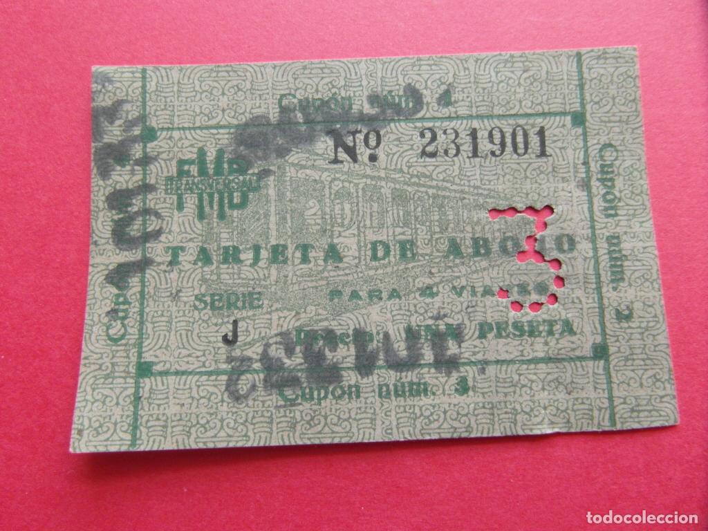 Sammeln von Fahrkarten: 1 TARJETA ABONO METRO DE BARCELONA VALE CUPON 4 VIAJES UNA PESETA (3 PERFORADO)
