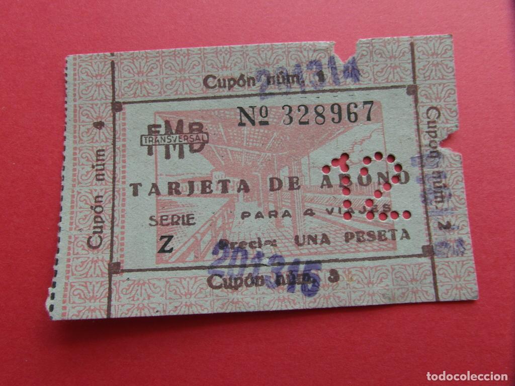 Colecionismos Bilhetes de Transporte: 1 TARJETA ABONO METRO DE BARCELONA VALE CUPON 4 VIAJES UNA PESETA (12 PERFORADO)