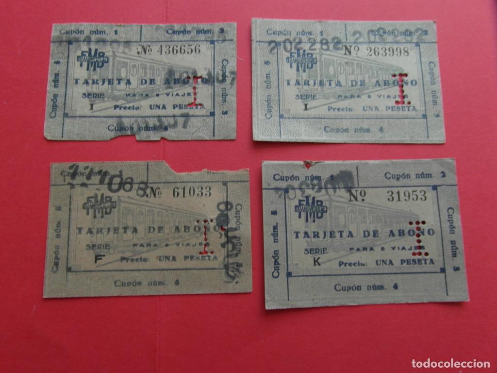 Colecionismos Bilhetes de Transporte: 4 TARJETA ABONO METRO DE BARCELONA VALE CUPON 5 VIAJES UNA PESETA VER DIFERENCIAS EN FOTOS