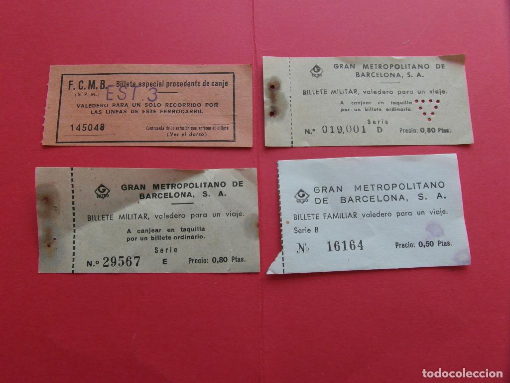 Collectables Transport Tickets: 4 BILLETES VALE CANJEABLES METRO BARCELONA MILITAR FAMILIAR BILLETE CANJE PARALELO