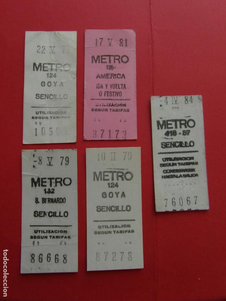 Coleccionismo billetes de transporte: LOTE 5 BILLETES DIFERENTES METRO DE MADRID CAPICIA 10501 37173 86668 76067 87278